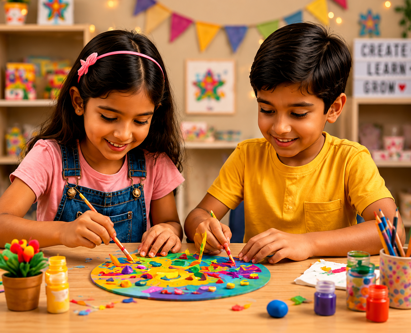 Kids enjoying SparkLPlay arts and crafts